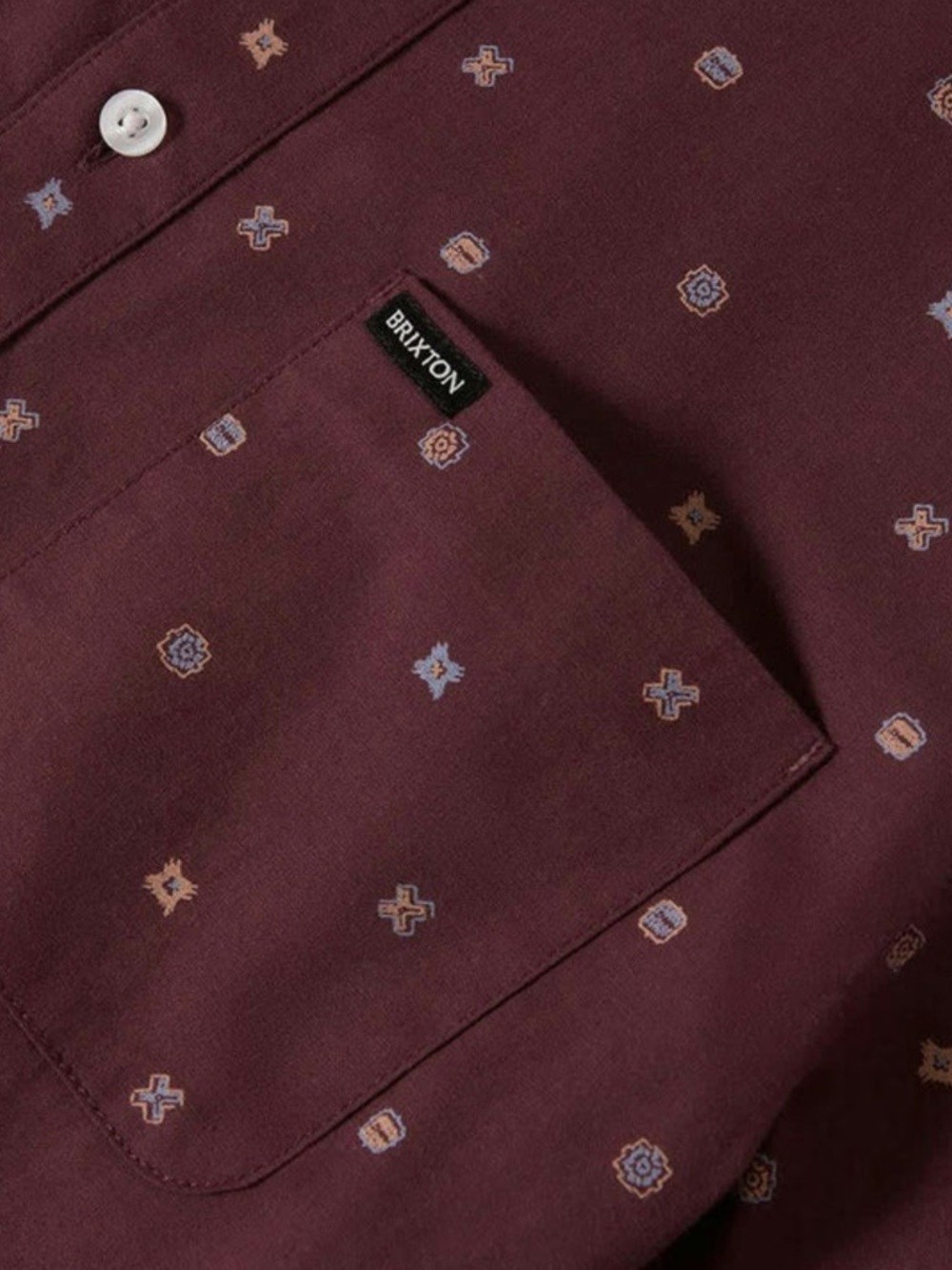Brixton Maroon Short-Sleeve Button-Down Shirt with Micro Motif - Picture 4 of 6